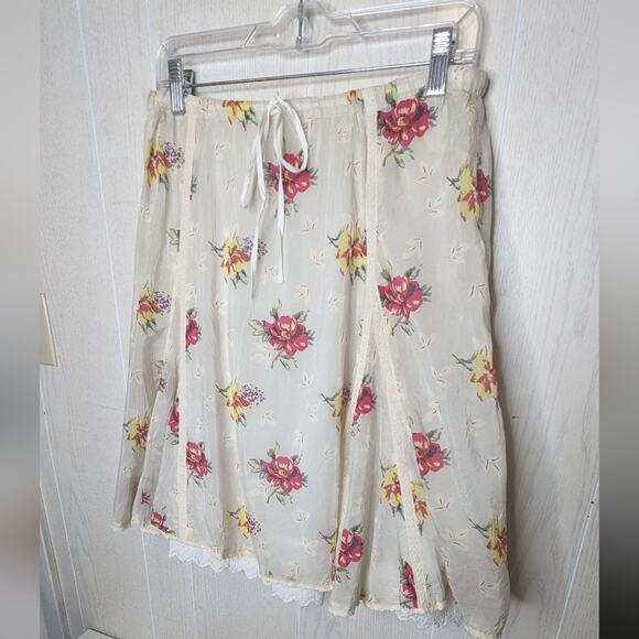 Johnny Was cream and floral short layered boho cottage core skirt size small - Picture 2 of 8